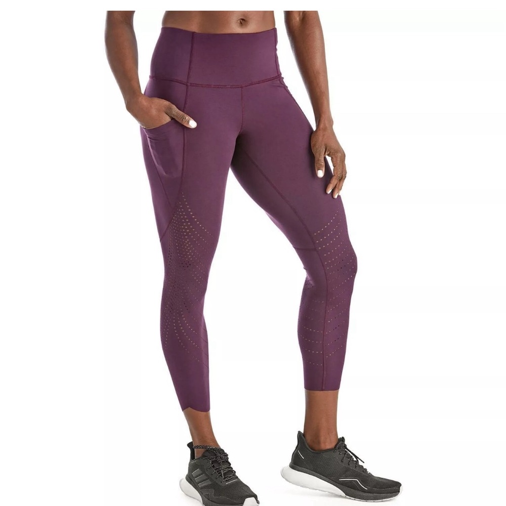 Members Mark Women's Active Perforated Pocket Leggings High Waist Color: Plum XL